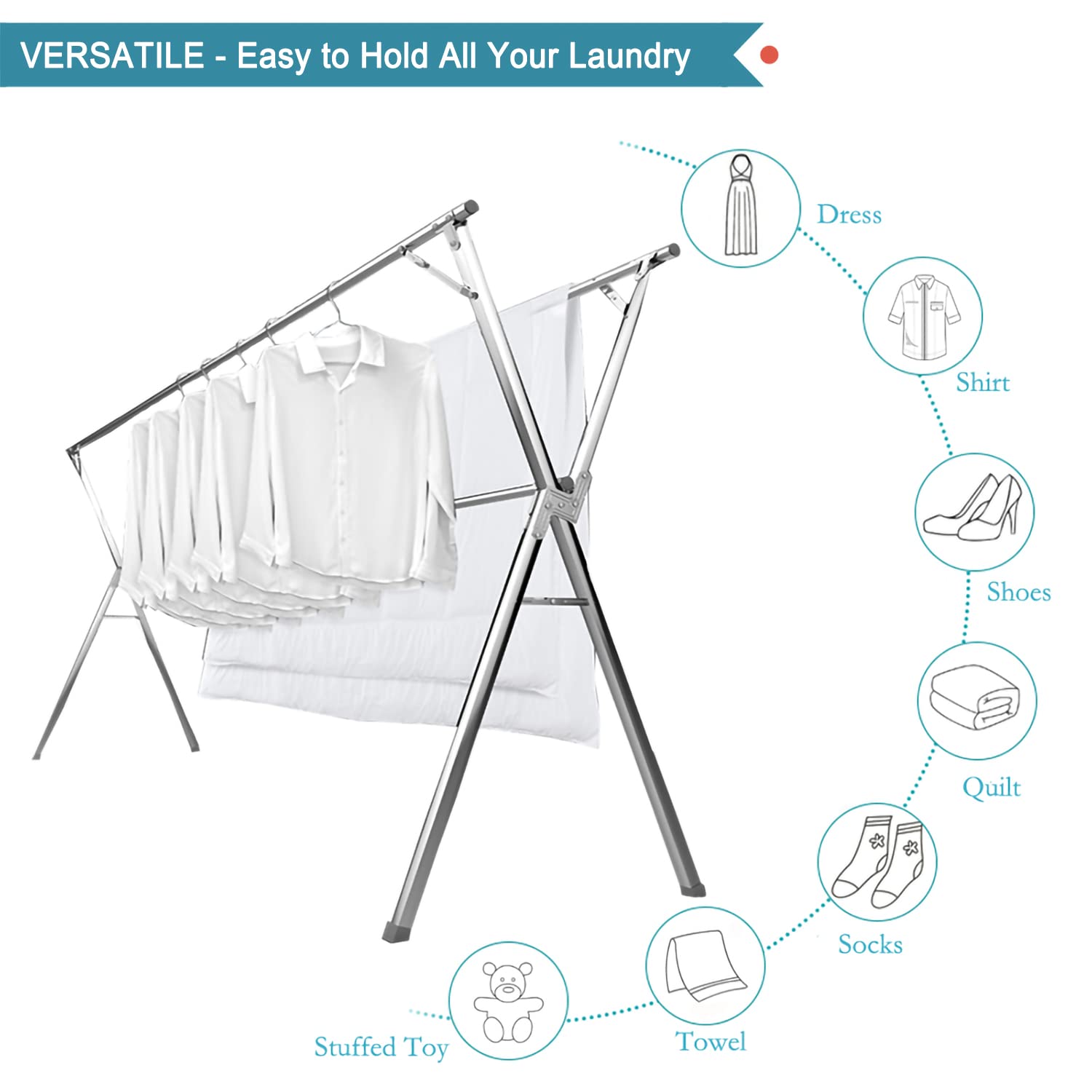 Jauree 95 Inches Clothes Drying Rack Clothing Folding Indoor Outdoor, Heavy Duty Stainless Steel Laundry Drying Rack, Foldable P