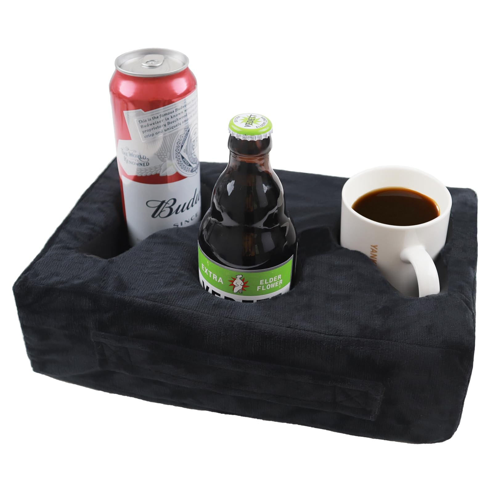 Sofa Cup Holder, Couch Cup Holder Pillow, Sofa Arm Table, Sofa And Bed Drink Caddy, Remotes Holder For Rv, Car, Beach(Black)