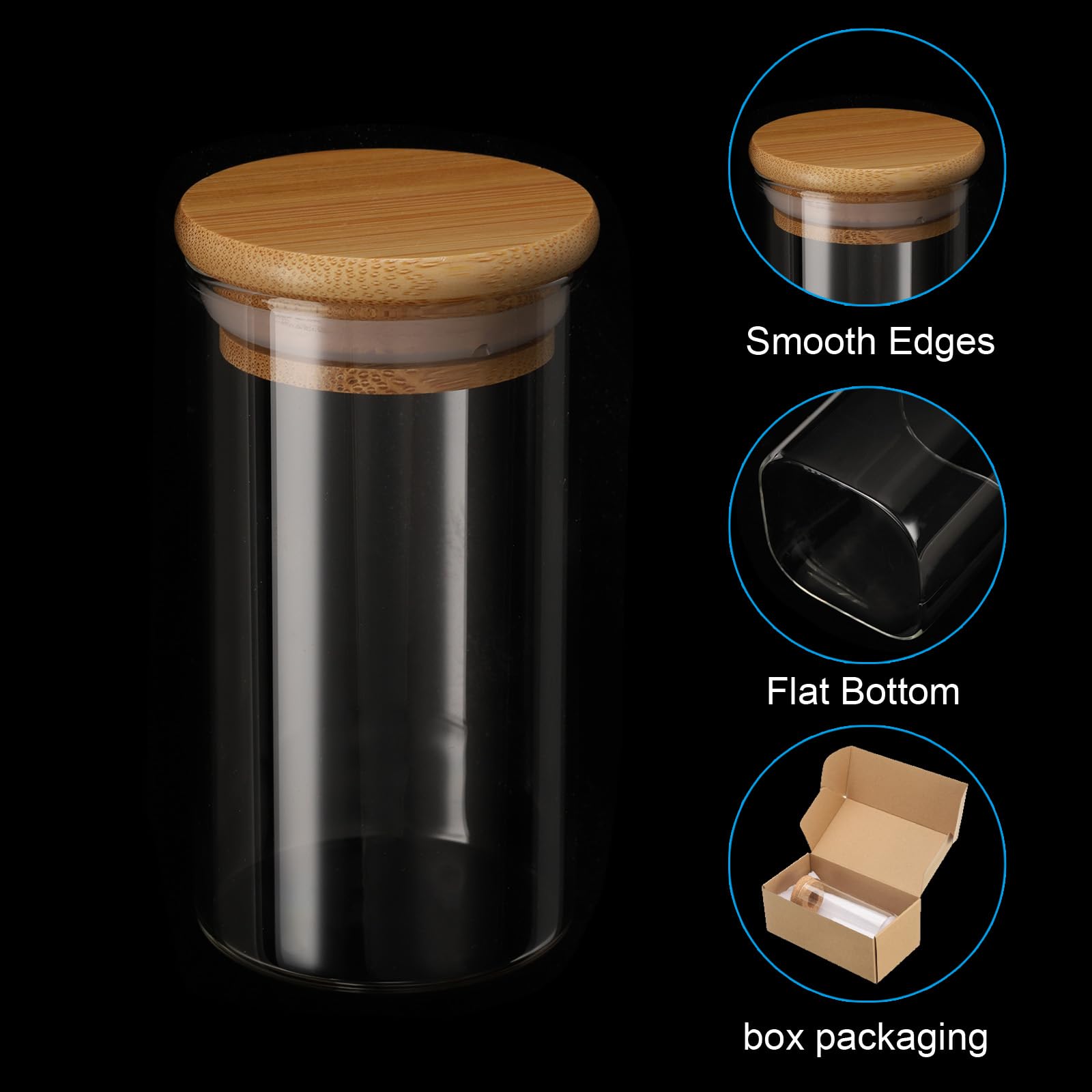 Patikil 19 Oz Glass Jar With Airtight Bamboo Lid, 2 Pack Glass Kitchen Container Clear Food Storage Jar For Nuts Sugar Coffee Be