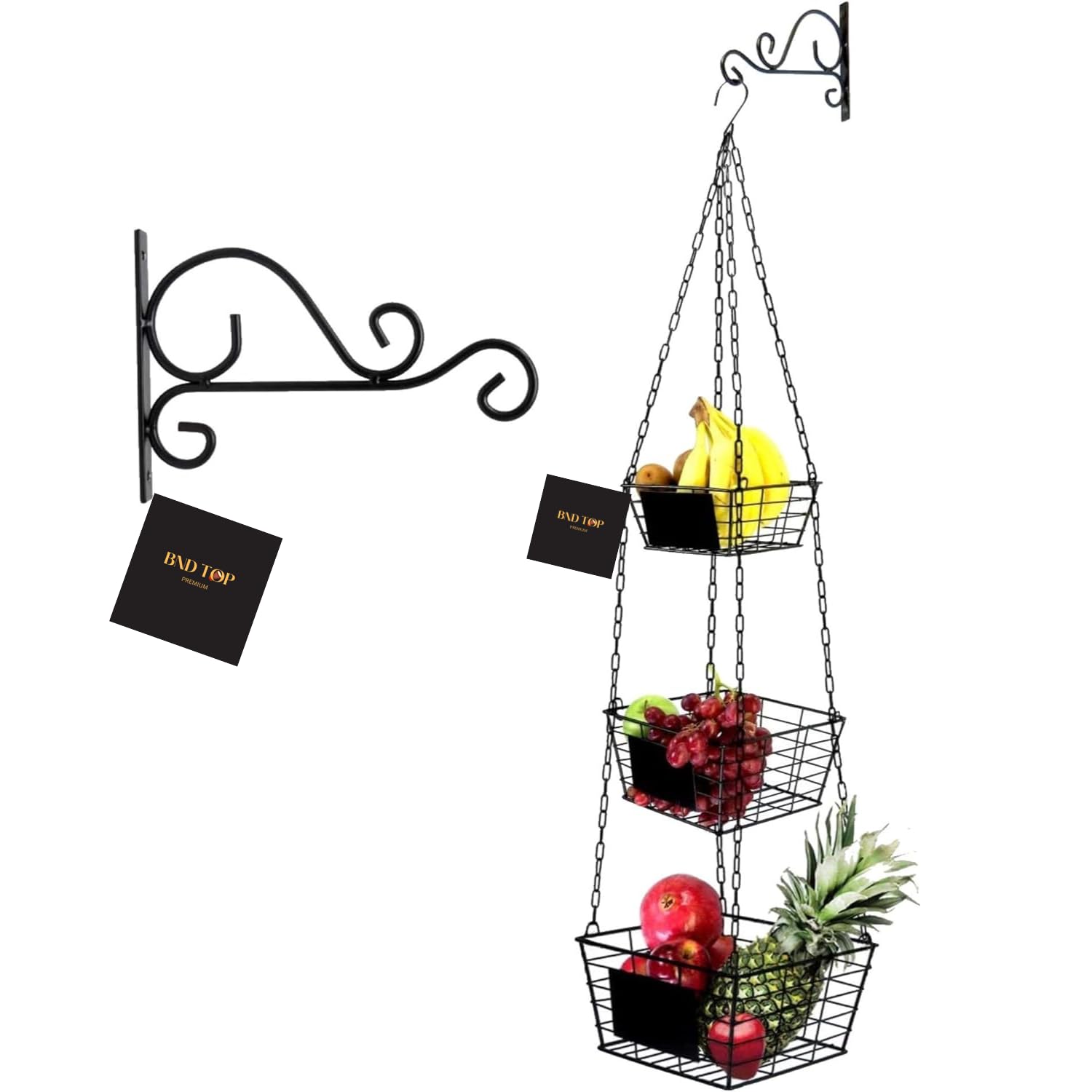 Hanging Fruit Basket Shelves Metal Wire Tier Wall Mounted over the door organizer kitchen produce Bin rack bathroom towel basket