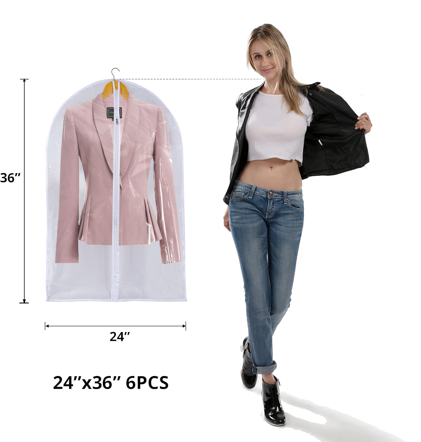 Clear Garment Bags For Hanging Clothes, 36'' Women Suit Bags, Plastic Garment Bags For Closet Storage, Suit Cover Bags With Zipp