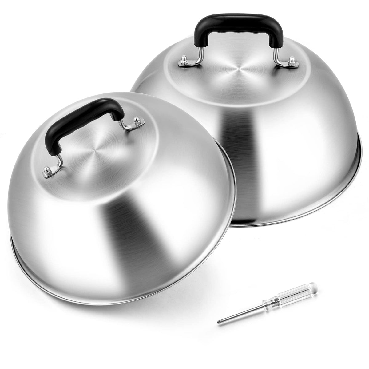 Cheese Melting Dome Set Of 2(12 Inch), Joyfair Large Stainless Steel Basting Cover For Griddle, Flat Top Grill Tools For Outdoor