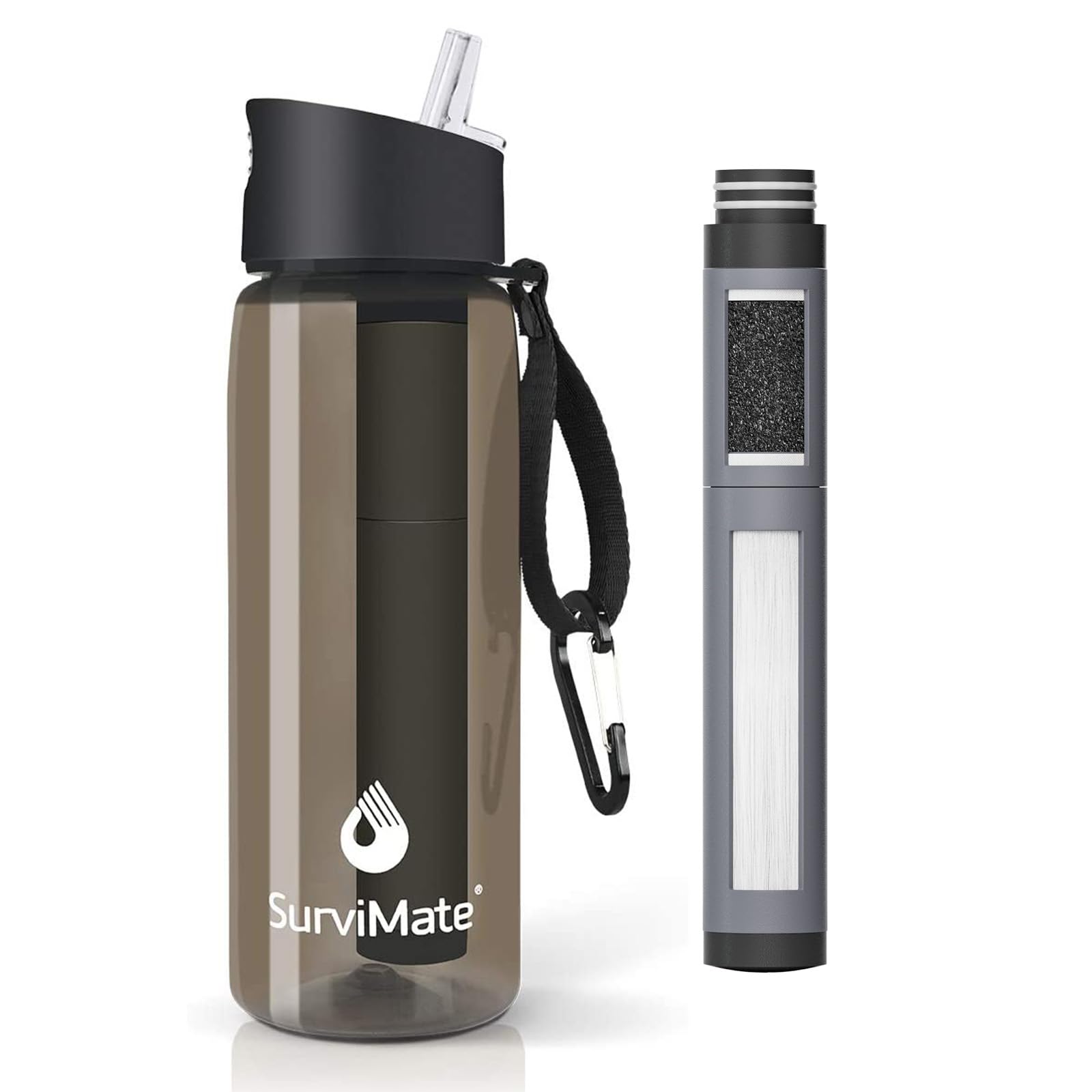 SurviMate 5-Stage 0.01m Ultra-Filtration Filtered Water Bottle, BPA-Free Material, NSF/ANSI 42&372 Certified, Portable Water Fil