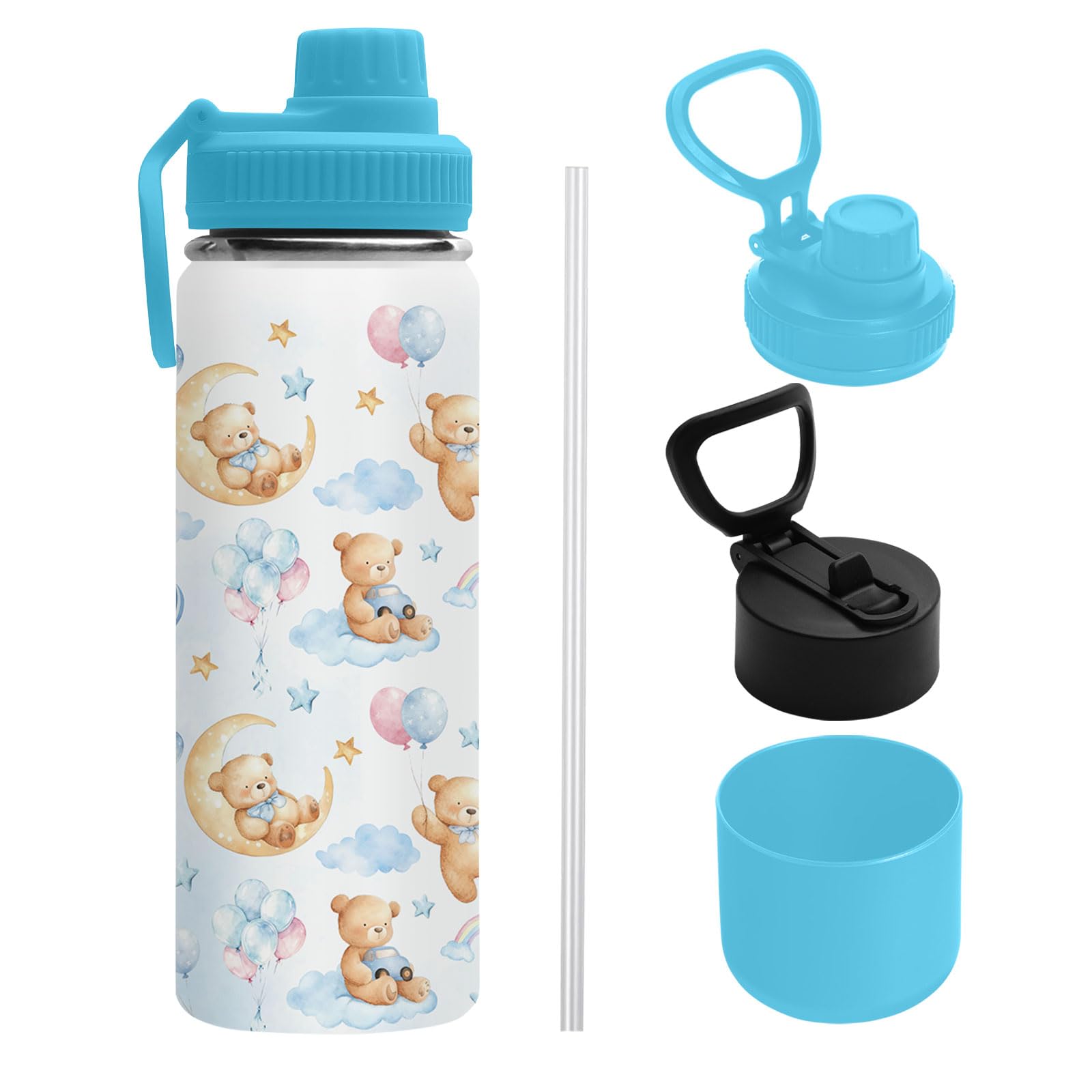 Uibunoo Bear 18oz Water Bottle, with 2 Lids Handle, Insulated Travel Cup