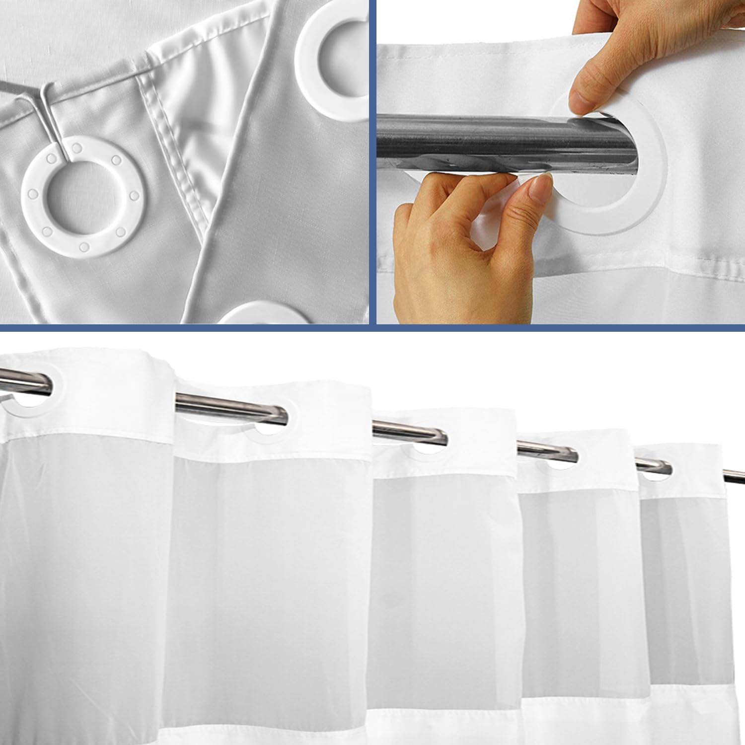 Nkzply No Hook Shower Curtain And Liner Set Blue Striped Shower Curtain With Snap In Liner Fabric Bathroom Curtain With Liner Mo