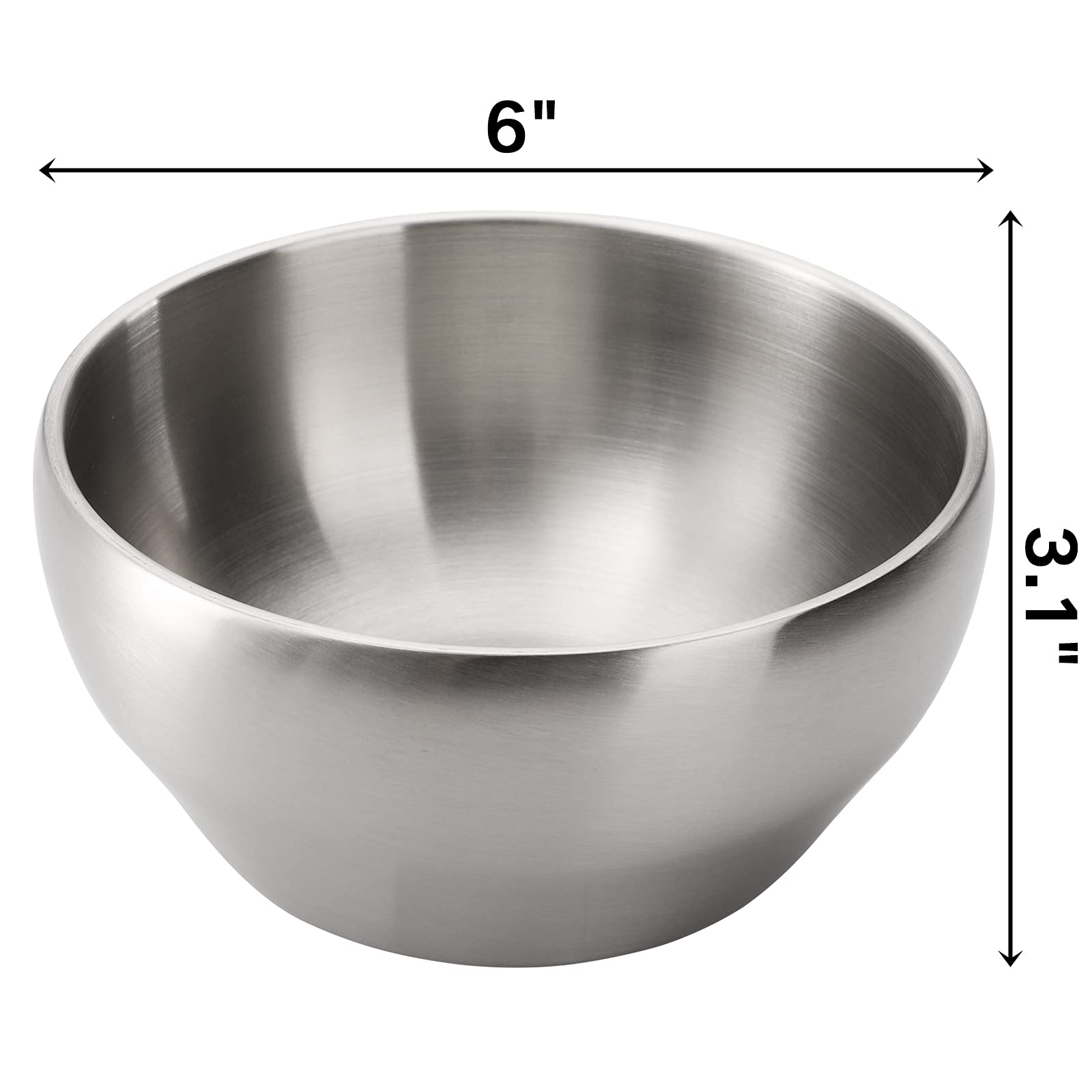 Youeon 3 Pack 25 Oz Sus304 Brushed Stainless Steel Bowls, Double Wall Insulated Bowl, Stainless Steel Soup Bowls, Metal Mixing B