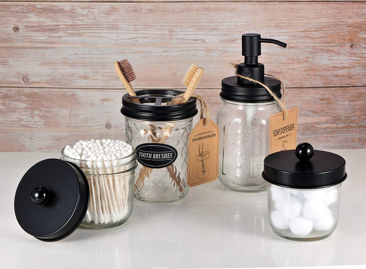 Amolliar Mason Jar Liquid Soap Dispenser -Rustproof Stainless Steel Replacement - Farmhouse Decor for Kitchen/Bathroom Liquid Soap Pumps for Hand Soap Dish Soap Lotions/Black-2 Pack