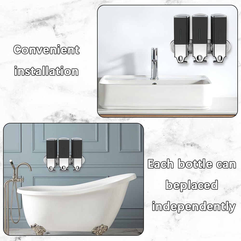 No-Drill 3 Pack 500Ml Wall Mounted Soap Dispenser For Bathroom And Kitchen, Shampoo And Conditioner Dispenser Drill Free With Ad