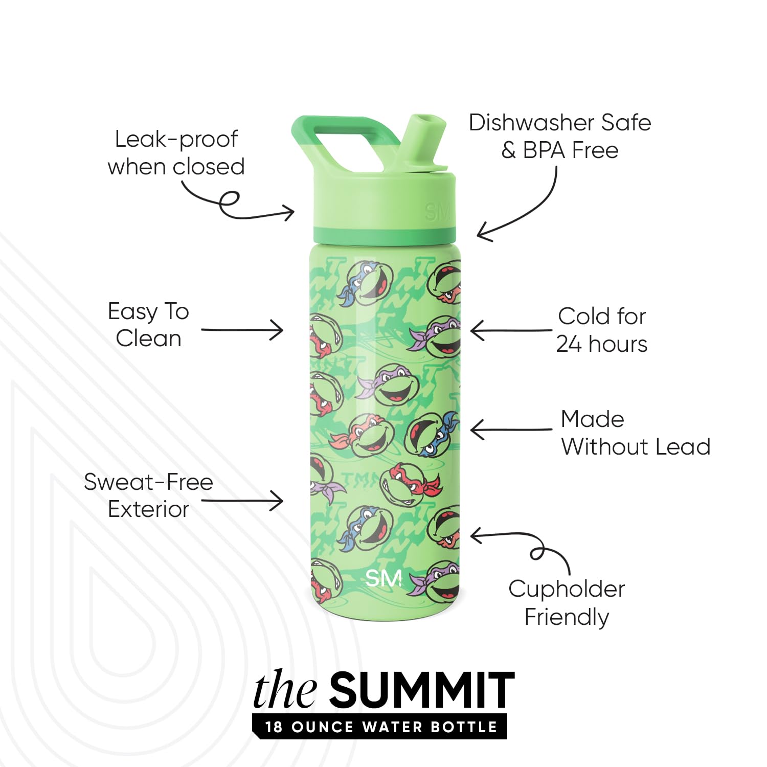 Simple Modern Kids Summit Water Bottle with Straw Lid | Teenage Mutant Ninja Turtles 18oz Stainless Steel Cup Insulated Tumbler