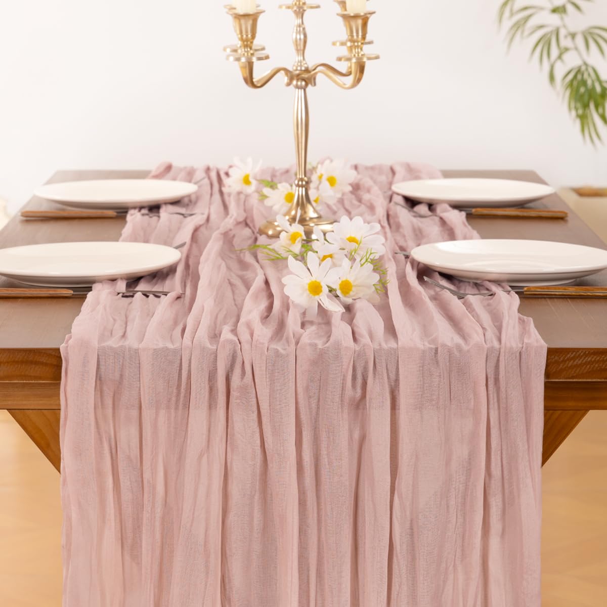 Socomi Pink Table Runner Spring Easter Cheesecloth Table Runner 170 Inch Cheese Cloth Runner 14Ft Boho Rustic Gauze Table Runner