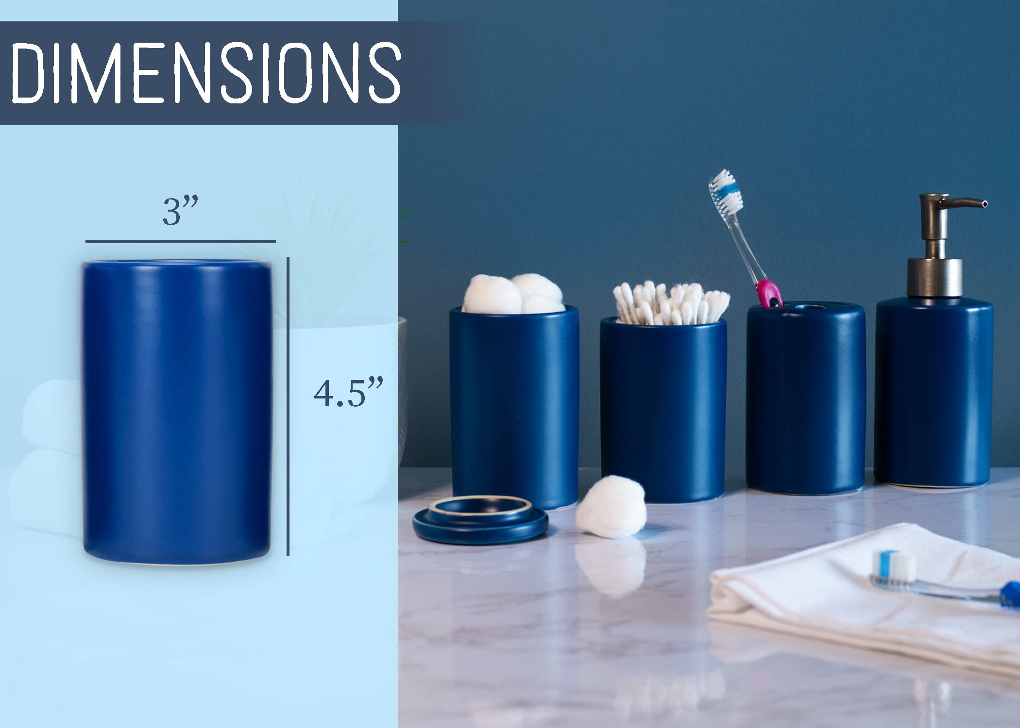 Nat & Jules Chic Modern Rounded 4.5 Inch Ceramic Bathroom Accessories Set Of 4 - Home D  Cor & Organization Perfect For Bath Or