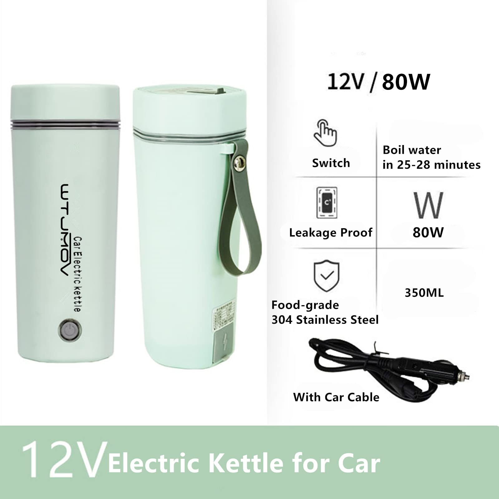 Wtjmov 12V Car Electric Travel Kettle, Portable Electric Tea Coffee Kettle For 12V Car, Water Boiler & Heater Automatic Shut-Off