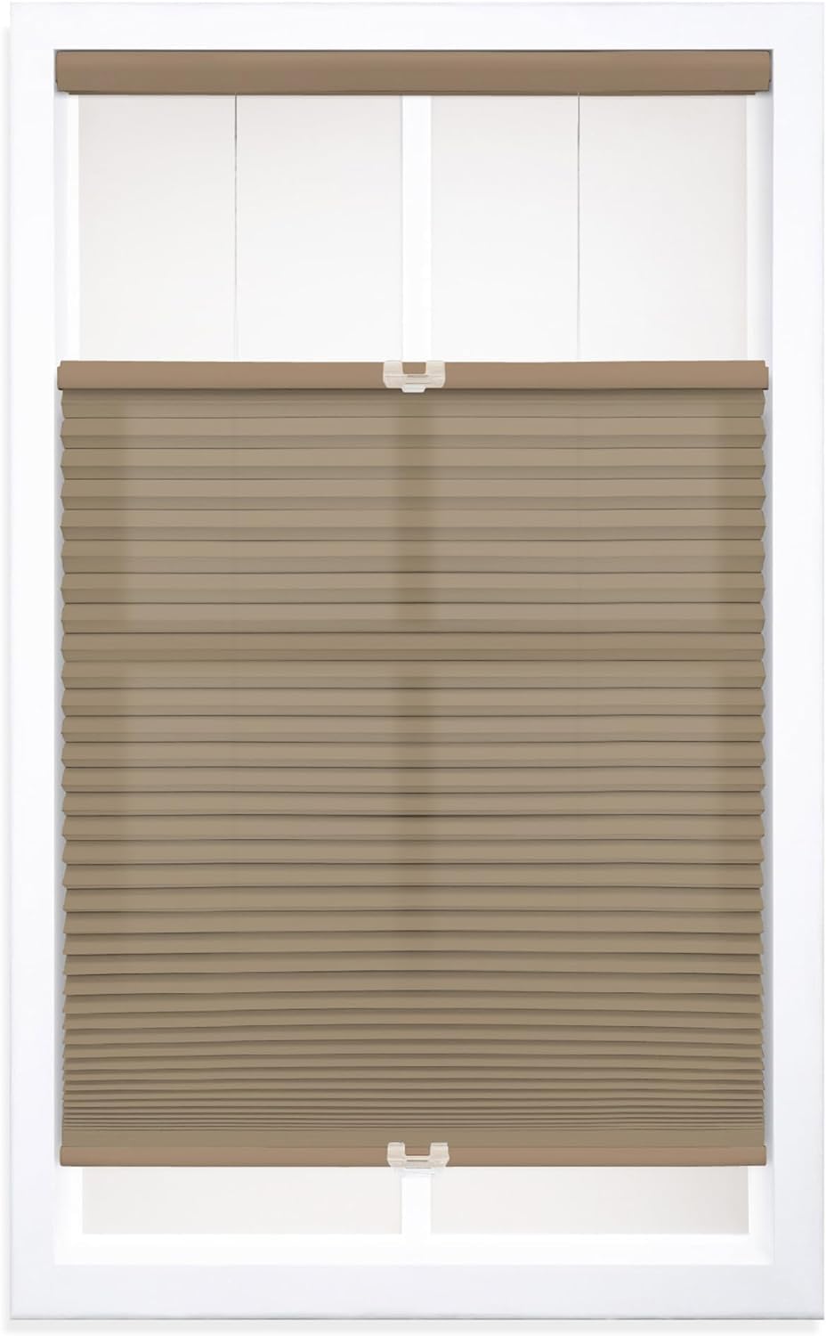 DEZ FURNISHINGS Cordless 1.5 Light Filtering Top Down Bottom Up Cellular Shade, 22.5 W x 60 H, Latte