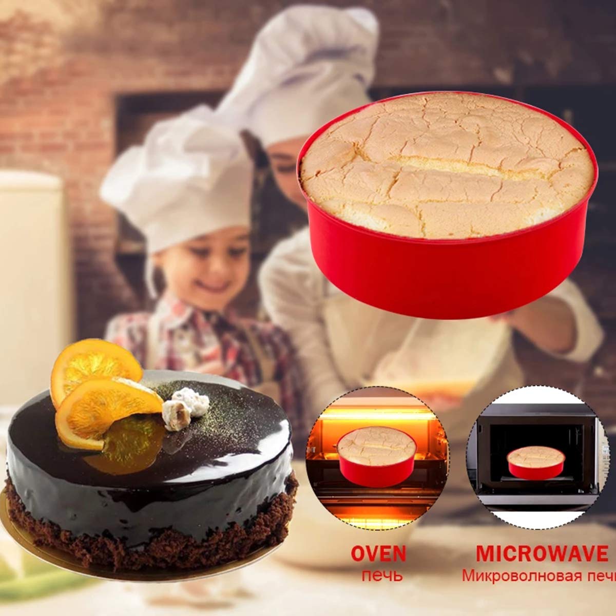 Round Cake Pans Silicone Molds For Baking, Red, Set Of 3, Bakeware Pan For Layer Cakes, Cheese Cakes, Bread, Chiffon And Rainbow