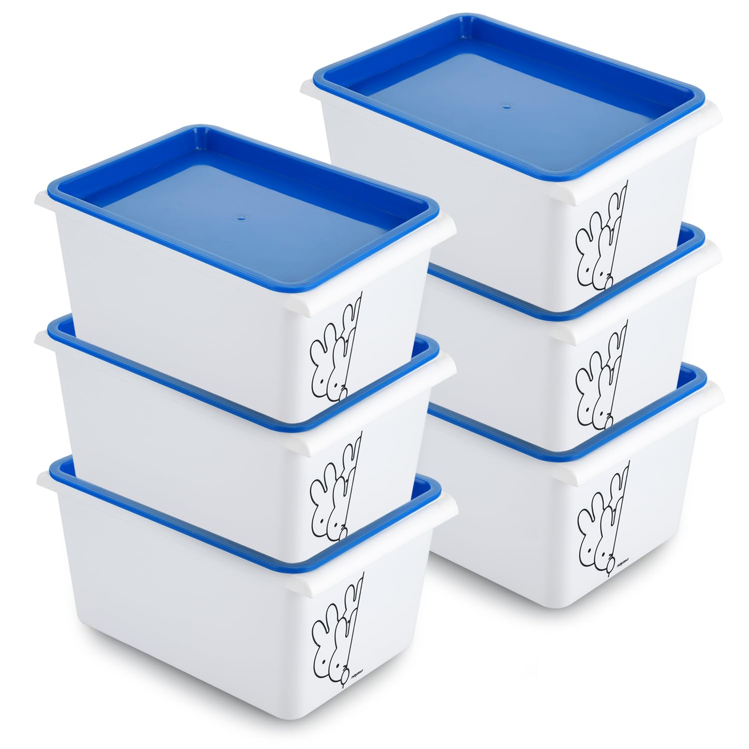 Nayasa Lego Print Stack N Store 5 Ltr, Set Of 6 | Plastic Storage Boxes With Lid | Side Handle | Stackable Boxes | Can Be Used F