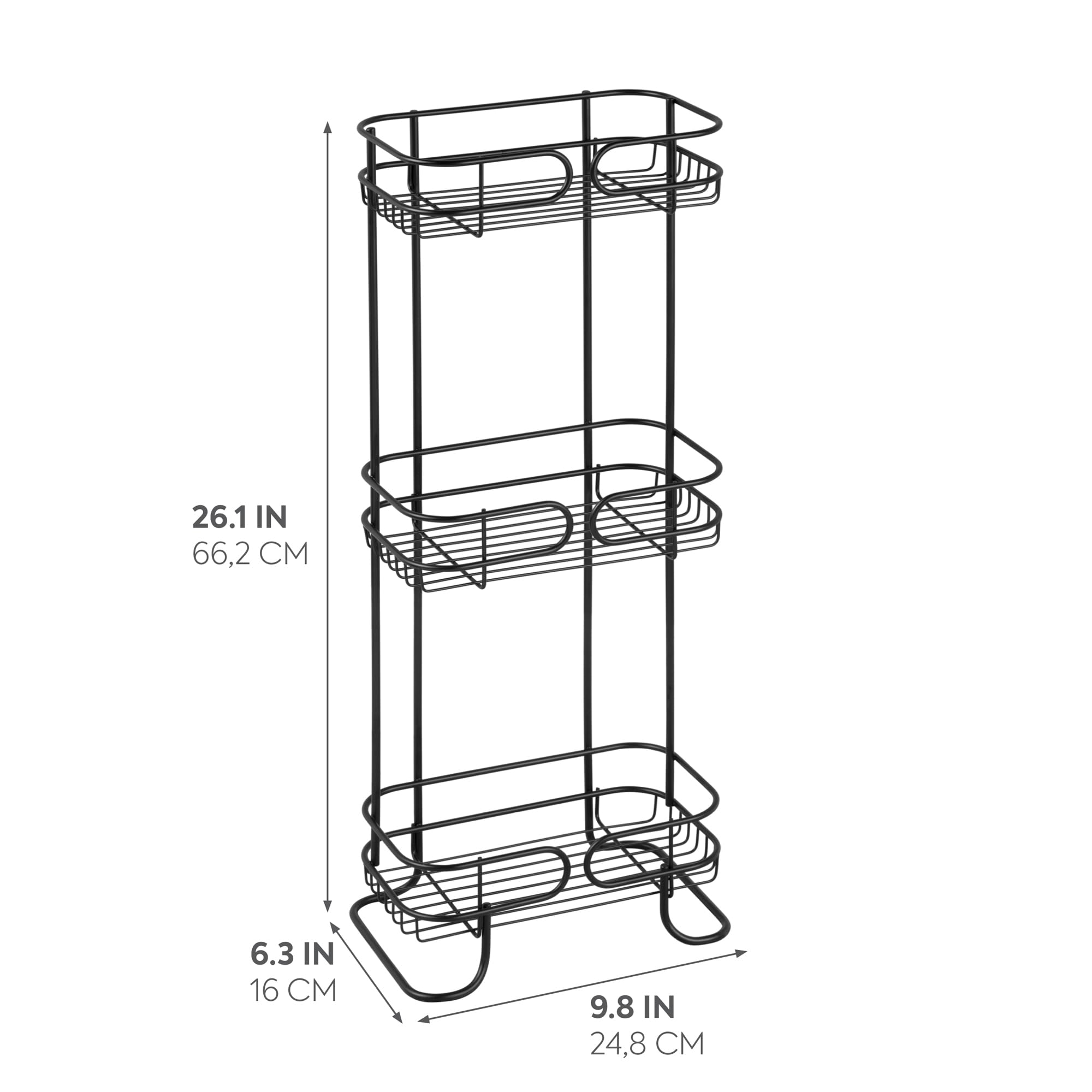 iDesign Steel Bathroom caddy Organizer with Three Wire Basket Shelves  The Neo collection - 63 x 98 x 261  Matte Black
