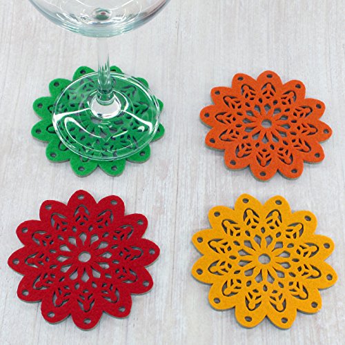 Floral Cutwork Reversible Felt Coasters, Set Of 4 (Assorted)