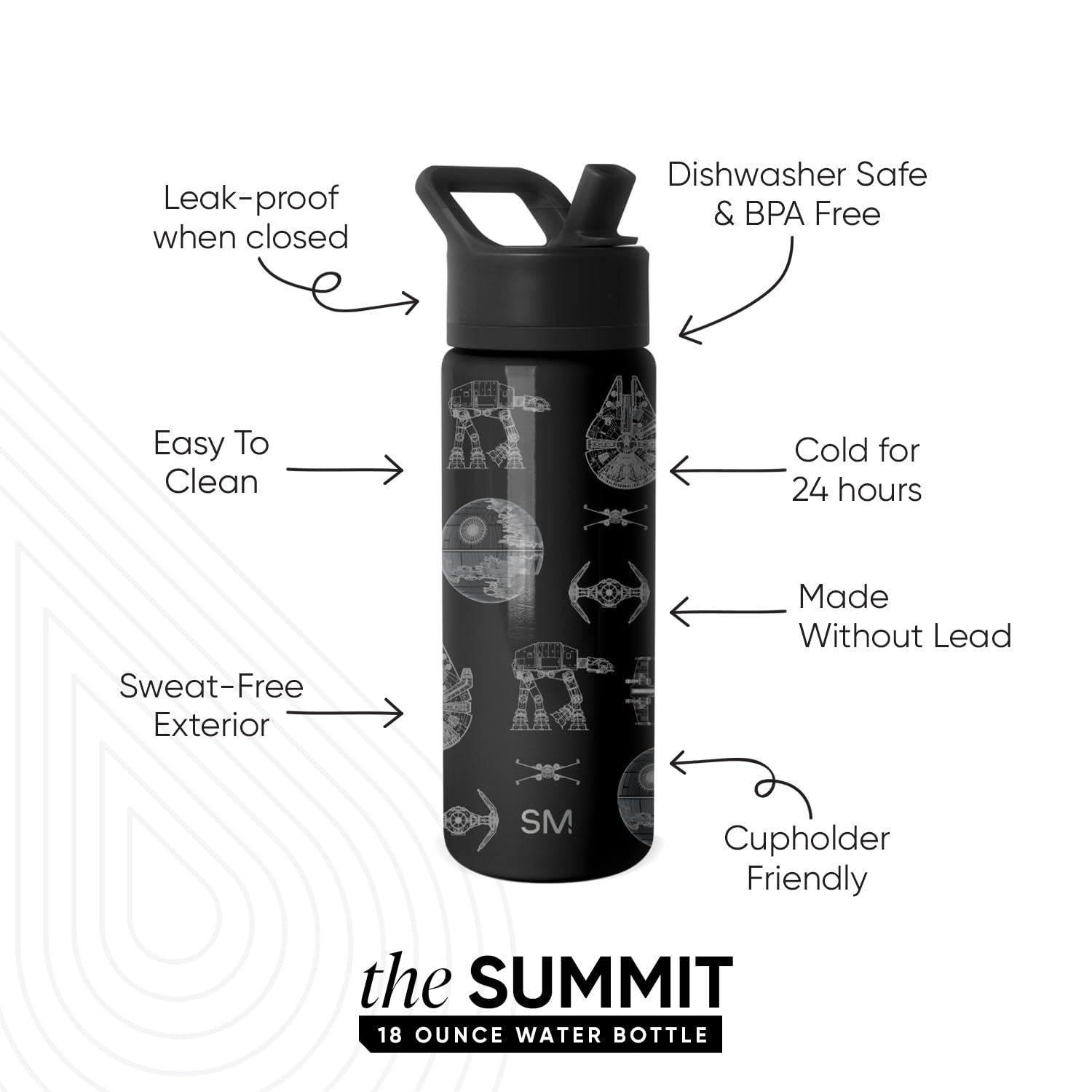 Simple Modern Kids Summit Water Bottle with Straw Lid | Star Wars 18oz Stainless Steel Cup Insulated Tumbler for Boys, School |