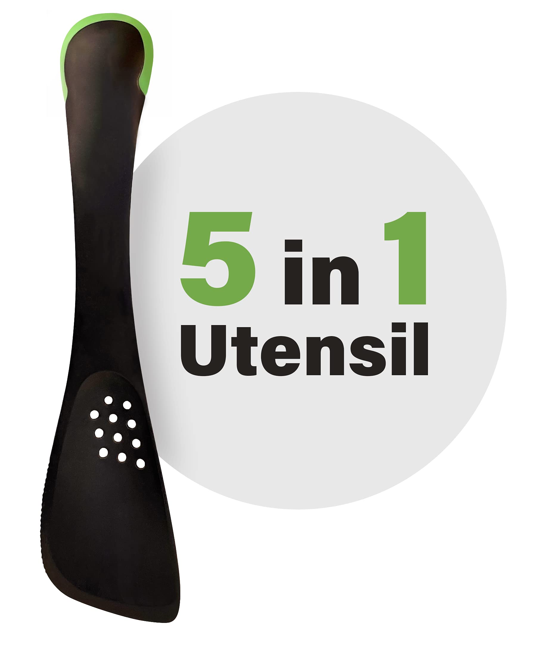 Roaming Cooking Kitchen Utensil 5 In 1 Multifunctional Nonstick Cutter, Turner, Colander, Soup Spoon, Spatula, Green