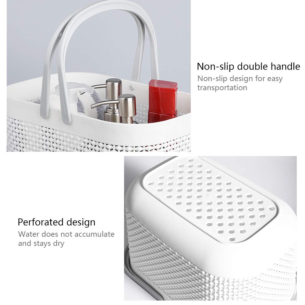 Uujoly Plastic Organizer Storage Baskets With Handles, Shower Caddy Bins Organizer For Bathroom And Kitchen(White)