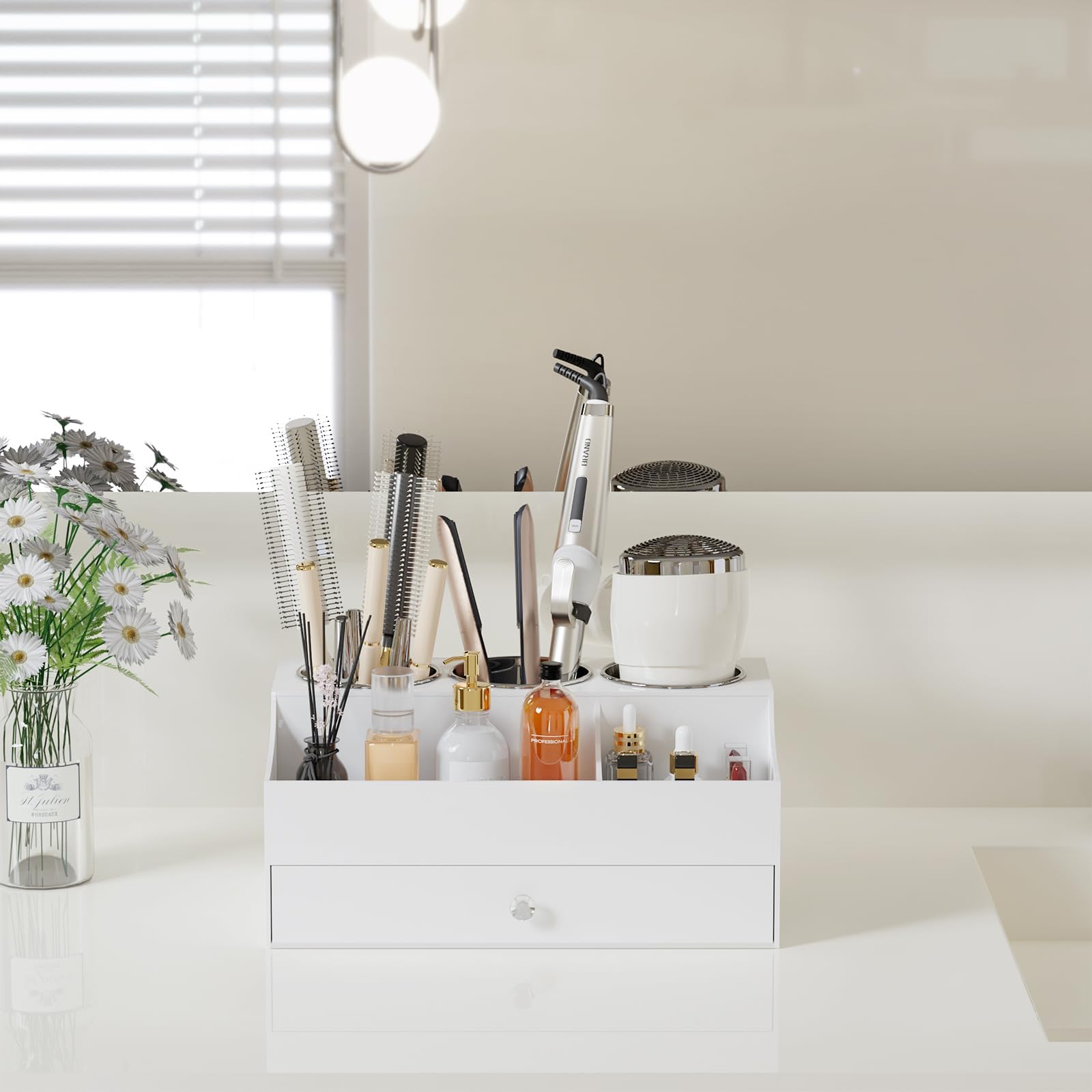 Hair Tool Organizer, Acrylic Hair Blow Dryer Holder Stand for Straightener and Curling Storage, Bathroom Vanity Countertop Organ