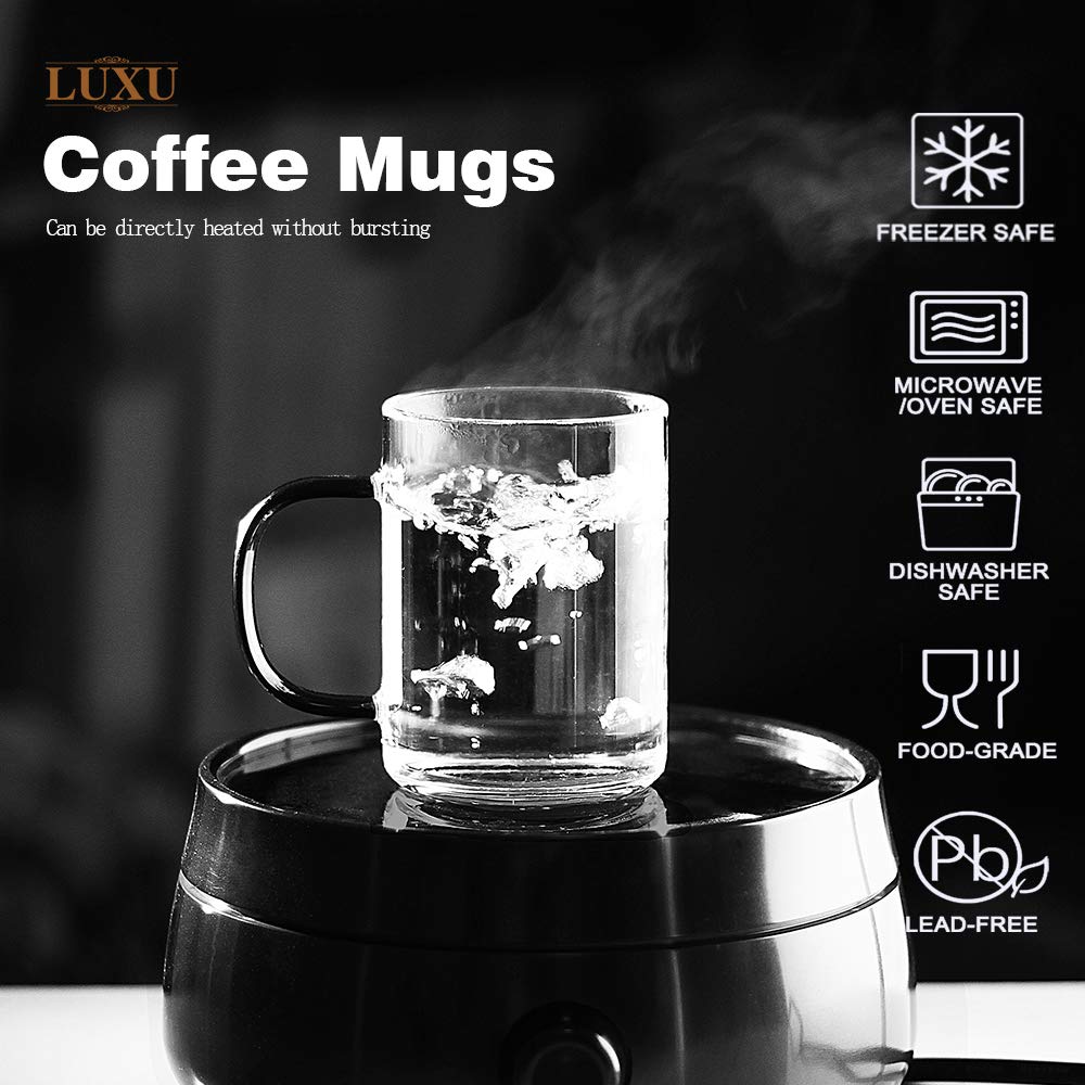 Luxu Glass Coffee Mugs Set Of 4,Borosilicate Glass Coffee Cups 9 Fl.Oz,Lead-Free Drinking Glasses,Premium Tea Cups With Dark Gre