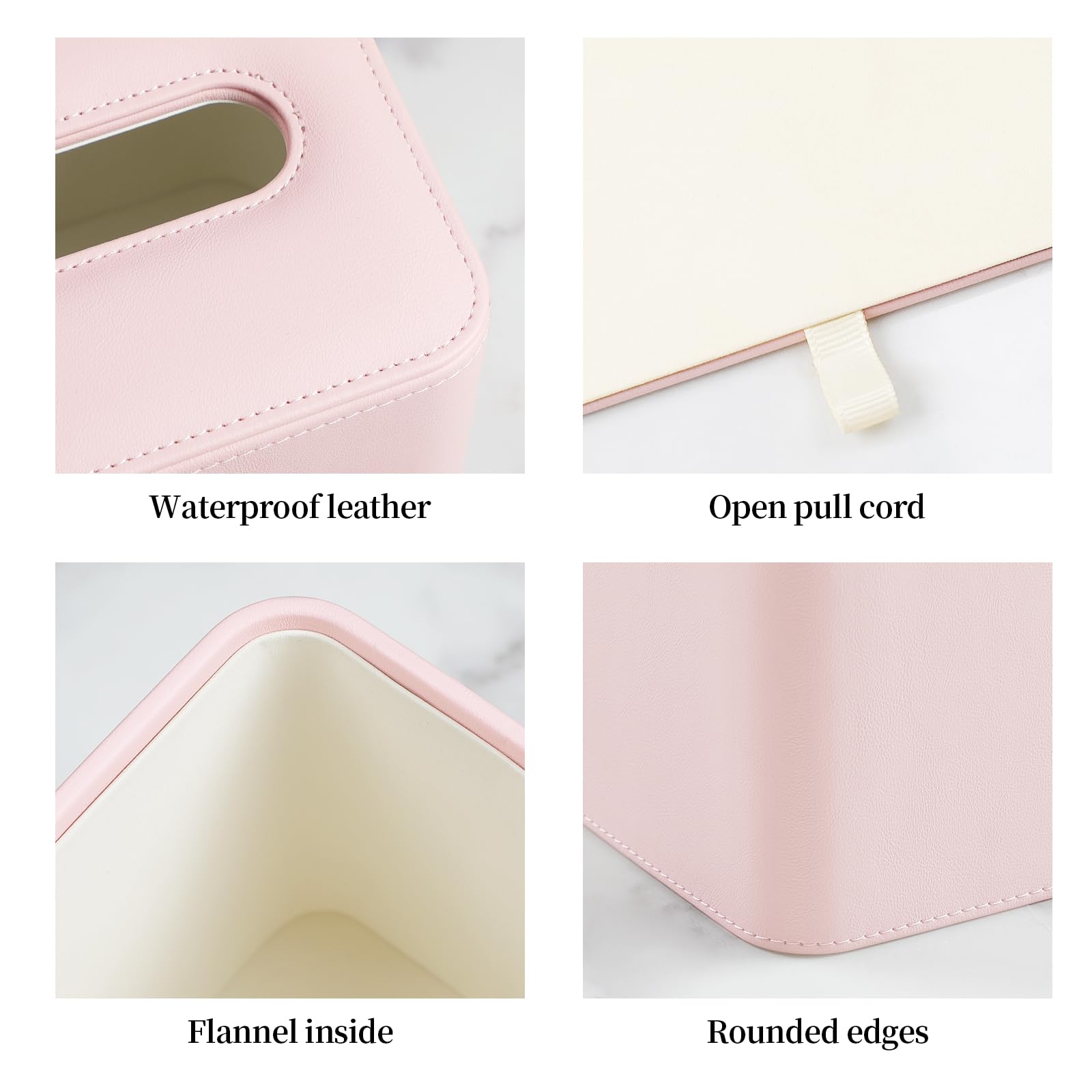 Meibooch Pu Leather Tissue Box Cover With Magnetic Closure, Square Tissue Box Holder With Rounded Edges Design (Pink, Square)