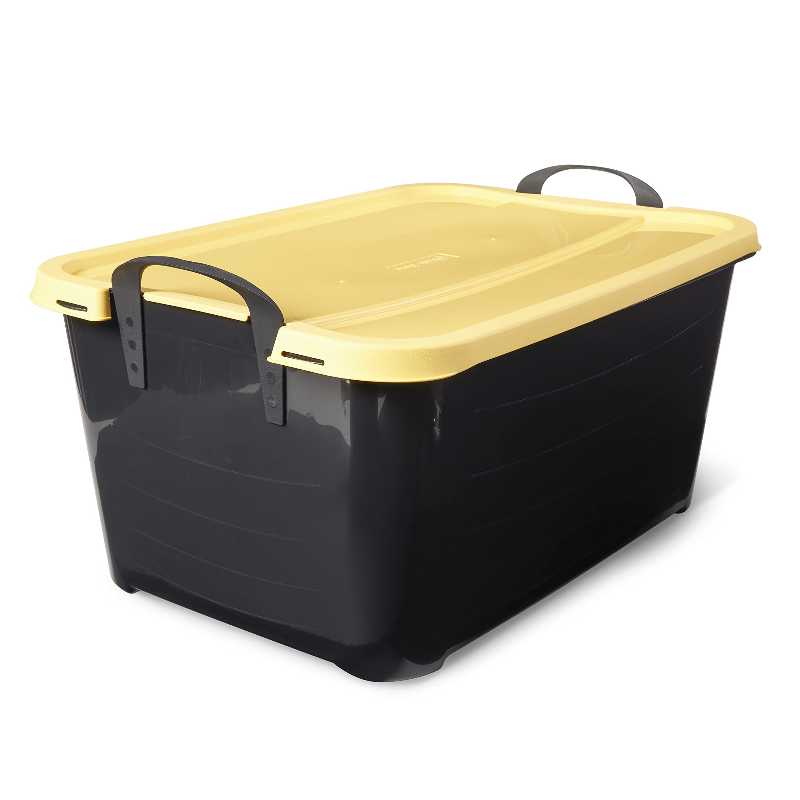 Life Story 55 Quart Plastic Stackable Storage Unit Bin with Lid and Handles for Home Garage Organization  Black and Yellow (6 Pack)