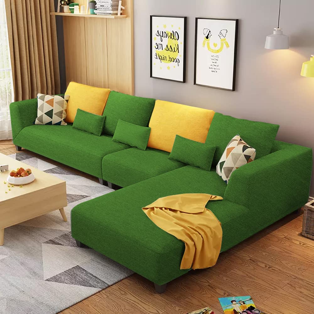 Casaliving Minta Rhs 6 Seater L Shape Sofa Set For Living Room (Green Fabric)