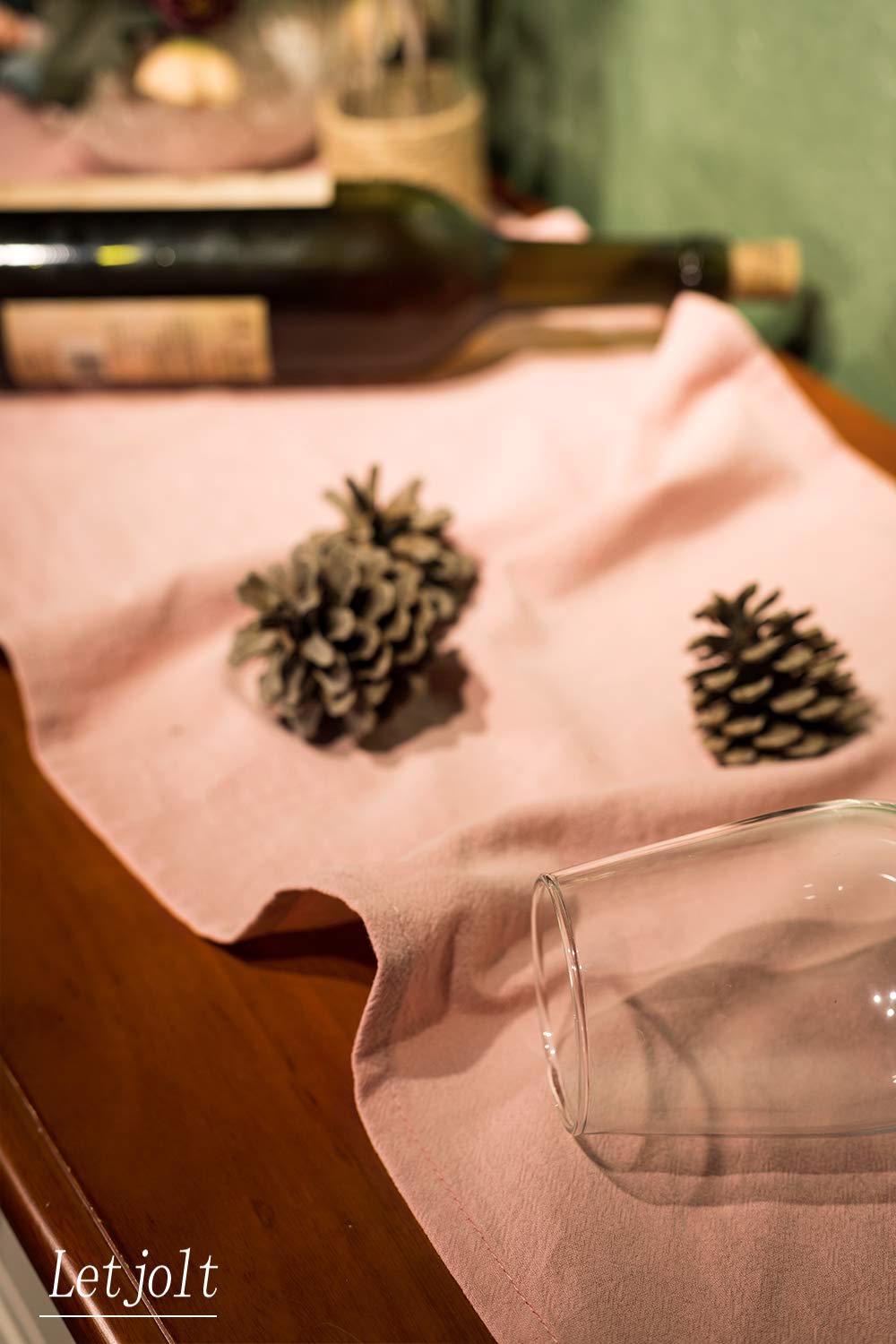 Pink Table Runner Rustic Table Runner Cotton Fabric Table Decor Wedding Baby Shower Home Kitchen Birthday Party, Pink 12X108 Inc