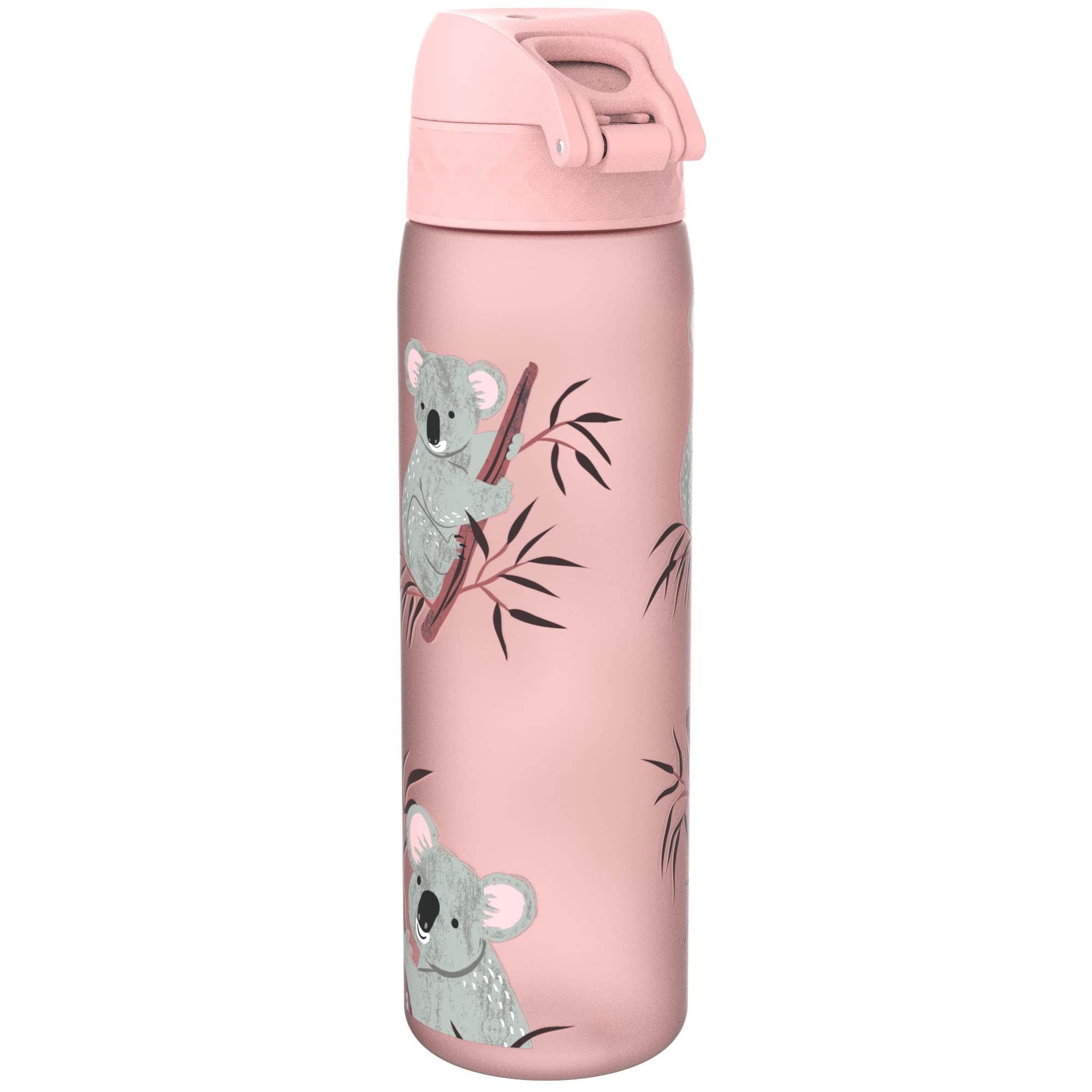 Ion8 Water Bottle  500ml  Leak Proof  One-Finger Open  Dishwasher Safe  BPA Free  Flip Cover  Carry Handle  Spill-free On-The-Go  Easy Clean Carbon Neutral Recyclon  Pink  Koala Design