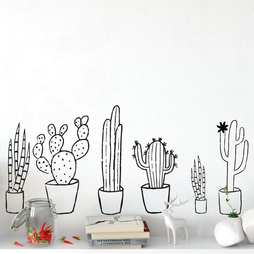 GADGETS WRAP Wall Decal Vinyl Sticker Cactus Black & White for Office Home Wall Decoration
