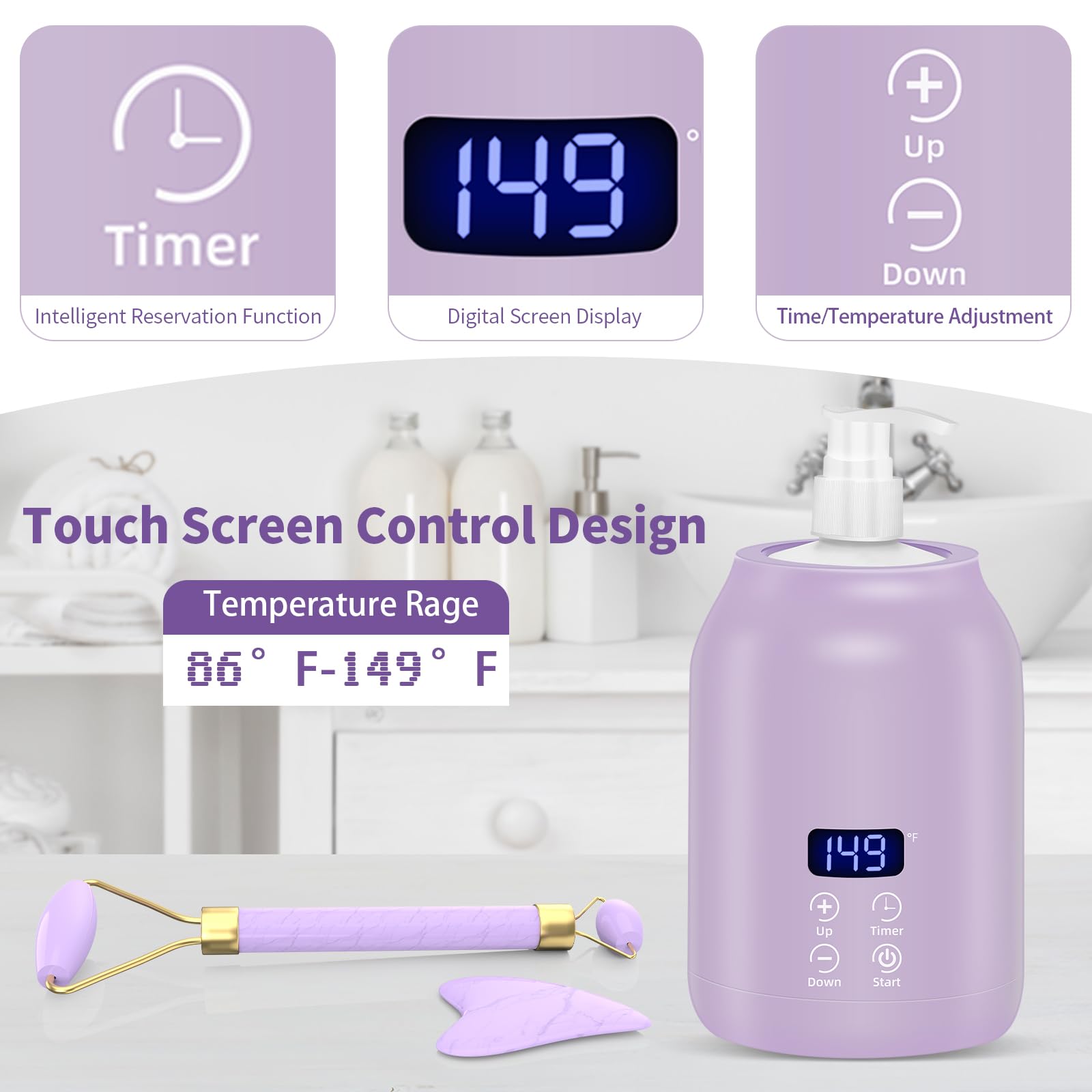 Yofuly Oil Warmer For Massage With Face Roller Set, Professional Massage Oil Warmer Heater For Massage Therapy With Two Bottles,