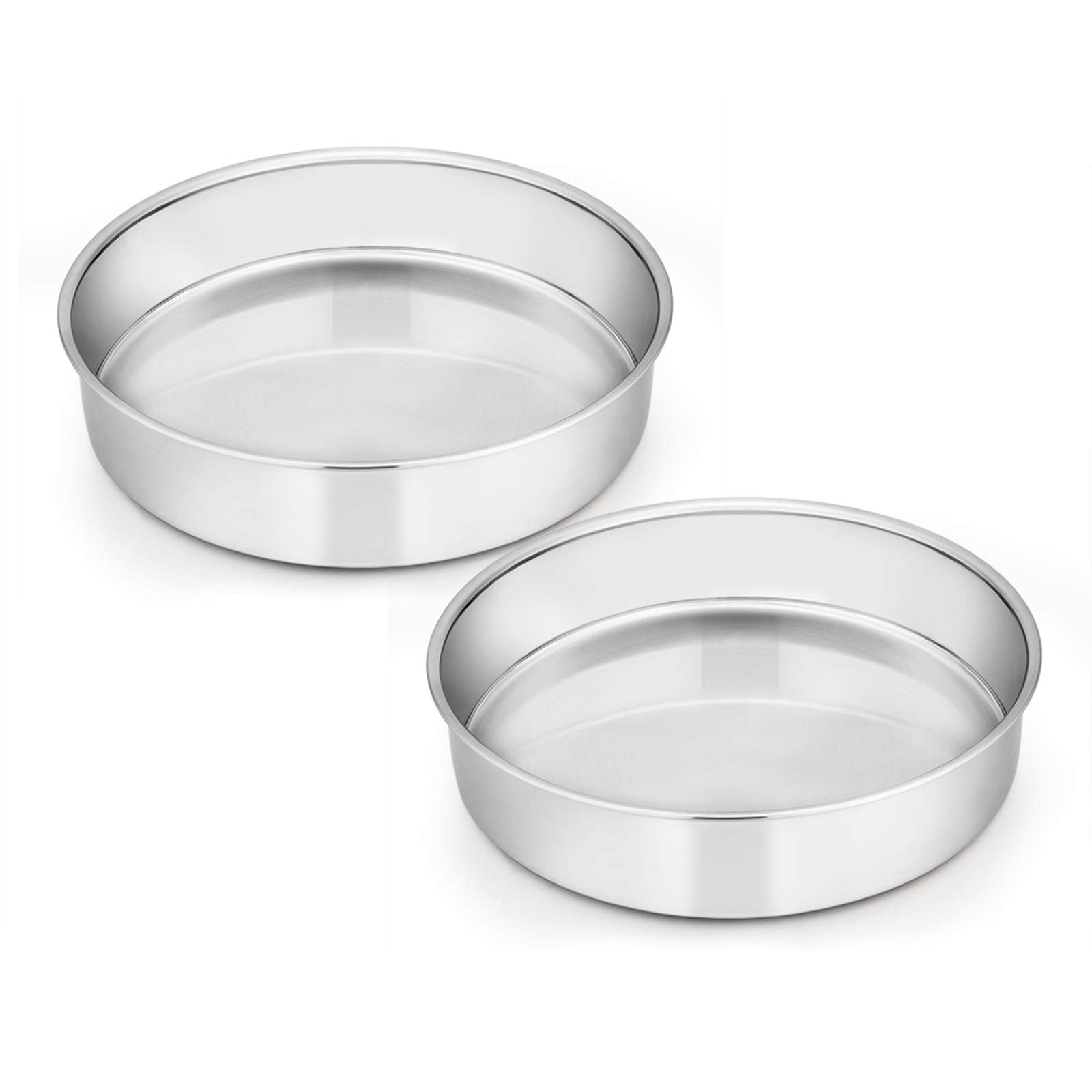 E-Far 8 Inch Cake Pan Set Of 2, Stainless Steel Round Layer Cake Baking Pans, Non-Toxic & Healthy, Mirror Finish & Dishwasher Sa