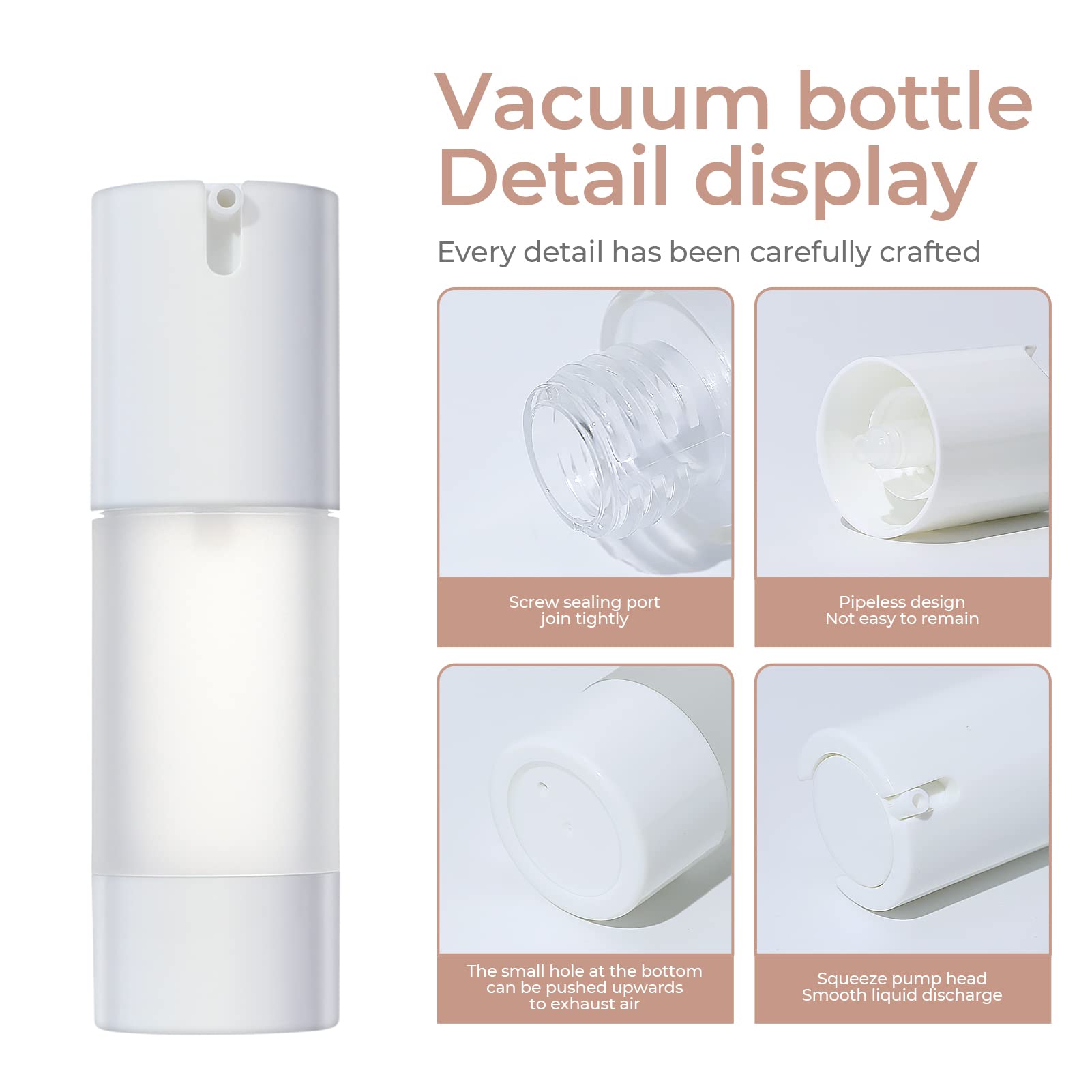 Longway 3Pcs Empty Refillable Airless Pump Bottle,Travel Foundation Containers,Airless Cosmetic Pump Bottle For Hand Sanitizer,