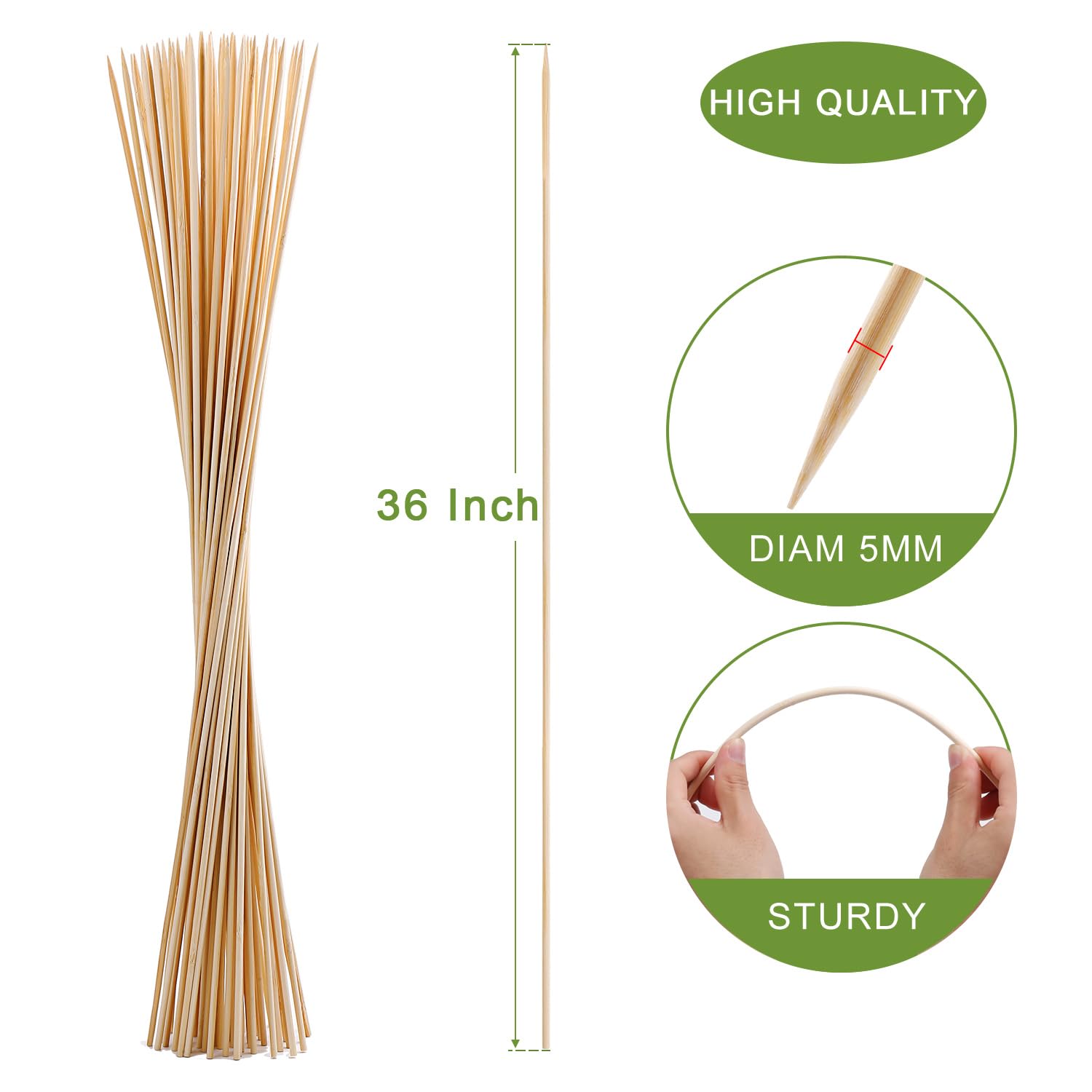 200 Pcs Bamboo Marshmallow Roasting Sticks, Smores Skewers For Fire Pit, Extra Long 36 Inch Heavy Duty 5Mm Thick Wooden Smores S