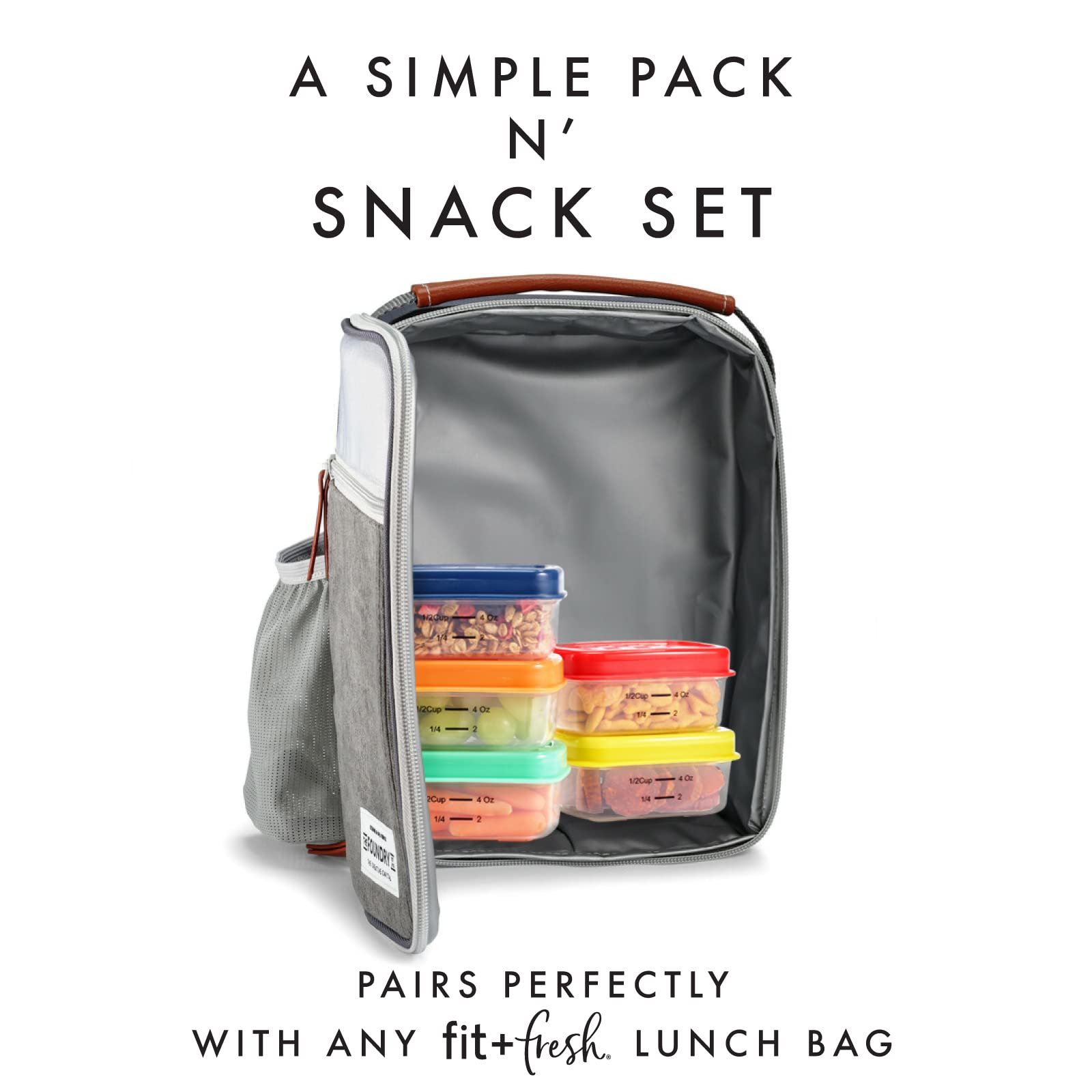 Fit & Fresh 1/2-Cup Snack Set, Condiment & Salad Dressing Containers, Reusable & Leakproof Lunch Containers, Perfect For Insulat