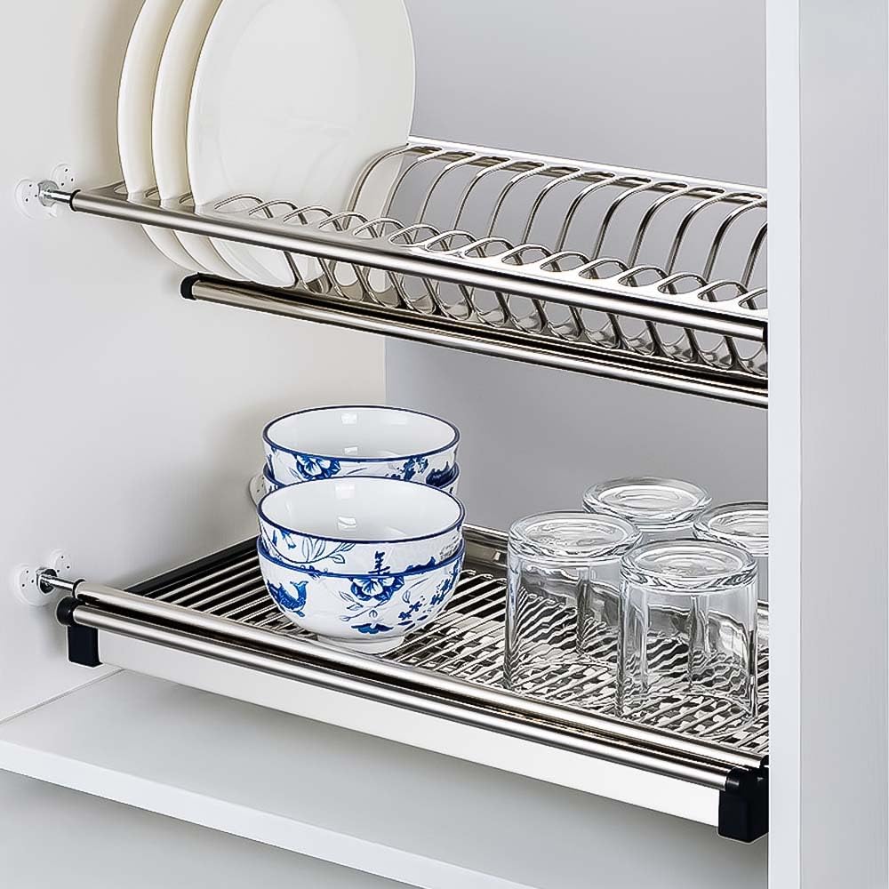 Hyderon Stainless Steel Dish Plate Rack Drainer Set  3Piece Kitchen Cabinet Organizer For Efficient Drying And Storage 80Cm (8