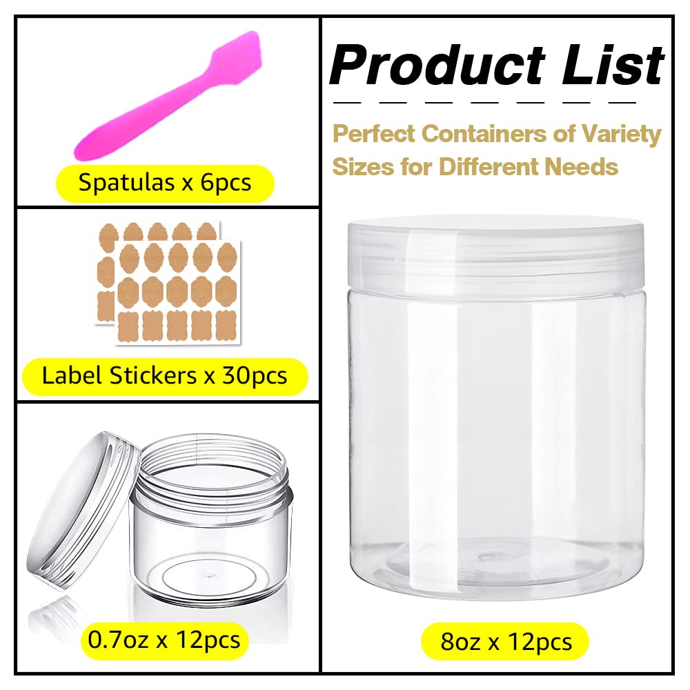 Amorix 8Oz Clear Plastic Jars With Lids 8 Oz Plastic Containers With Lids + 20G Sample Containers (Set Of 24) Airtight Container