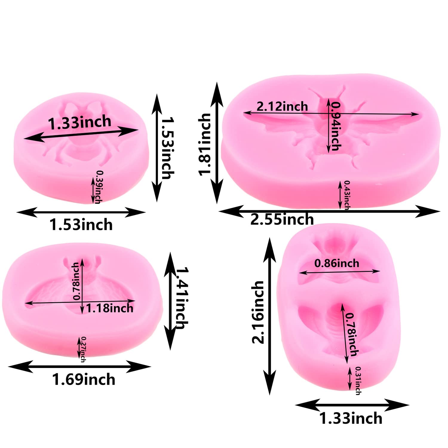 Mujiang Bumble Bee Silicone Fondant Molds For Cupcake Topper Cake Decorating Candy Chocolate Baking Set Of 4