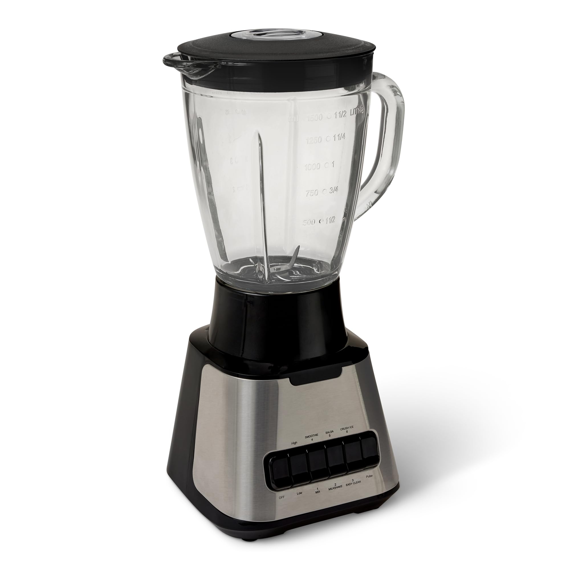 Amazon Basics 6-Cup (50 Fl. Oz) Countertop Blender, with 6 Pre-Programmed Functions, Pulse, Ice Crush, Stainless Steel Blades, G