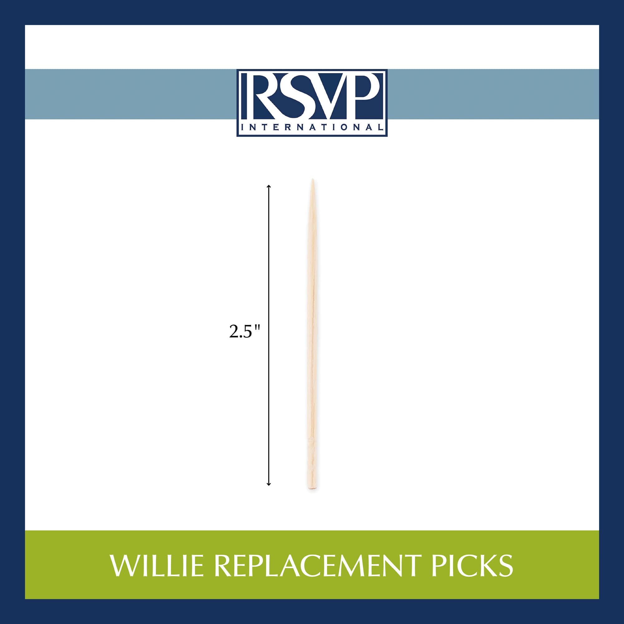 Rsvp International Willie Woodpicker Toothpick Holder, Replacement Picks, 250-Count, 2.5'' Long, Natural
