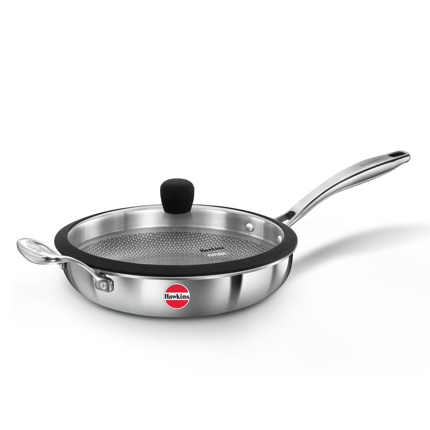 Hawkins 26 Cm Triply Stainless Steel Pro Frying Pan | Induction & Gas Compatible | No Burning | Even Heating | With Glass Lid | 