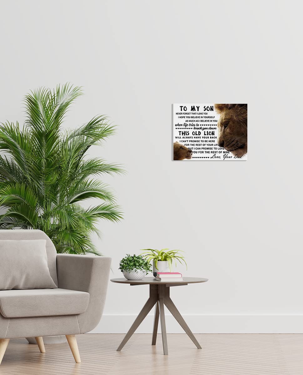Inspirational Quote To My Son Never Forget That I Love You Lion Baby And Mom Wall Art Canvas Farmhouse Son Theme 14X11 Inch Prin