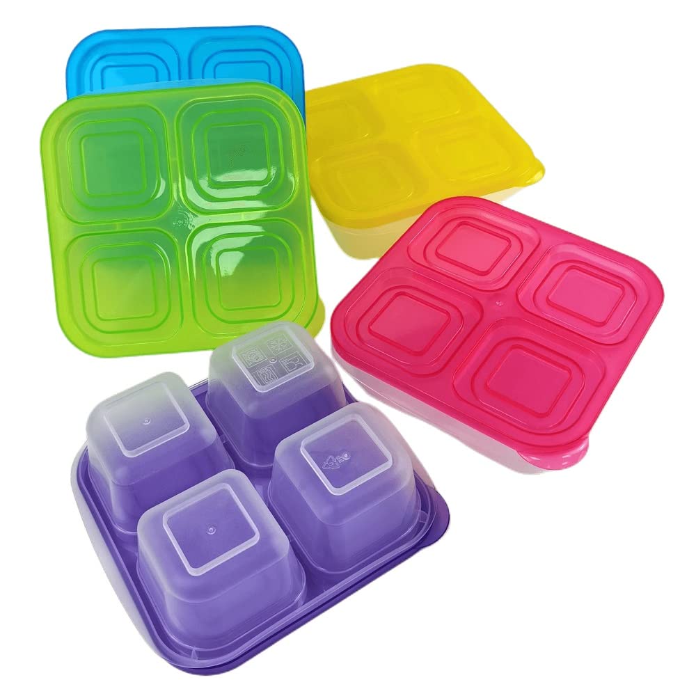 Week Nine Bento Snack Boxes - Reusable 4-Compartment Food Containers For School, Work And Travel, Set Of 5