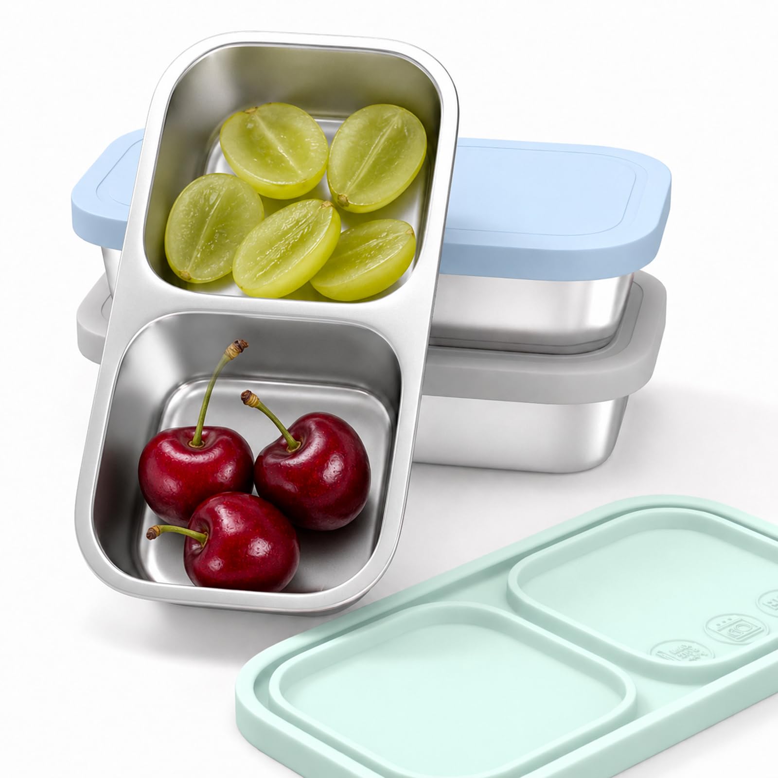 ECGaze 3 Pack Stainless Steel 2Compartment Snack Containers, 8.4 oz