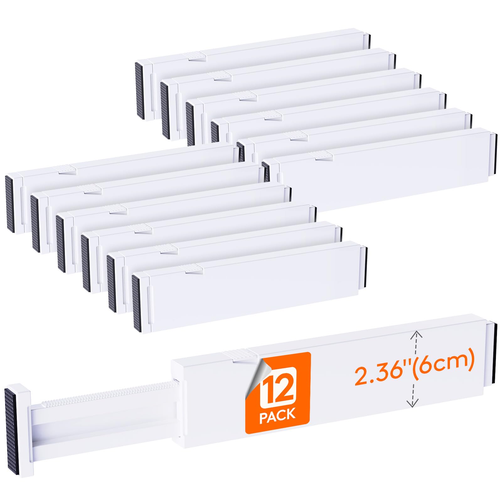 Lifewit 12 Pack Kitchen Drawer Dividers 2.36'' High, 11''-17'' Adjustable Drawer Organizer for Utensils/Clothes/Makeup, Plastic