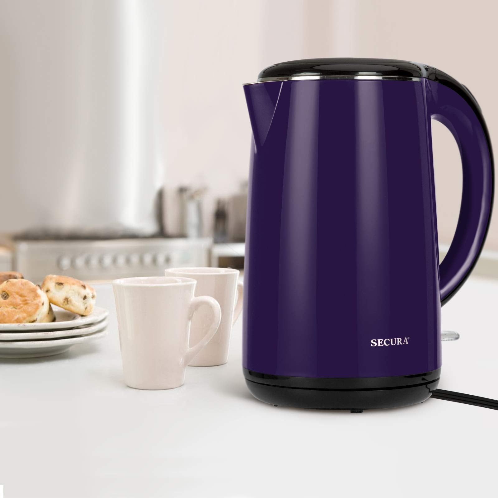 Secura Swk-1701Dp The Original Stainless Steel Double Wall Electric Water Kettle 18 Quart, Dark Purple