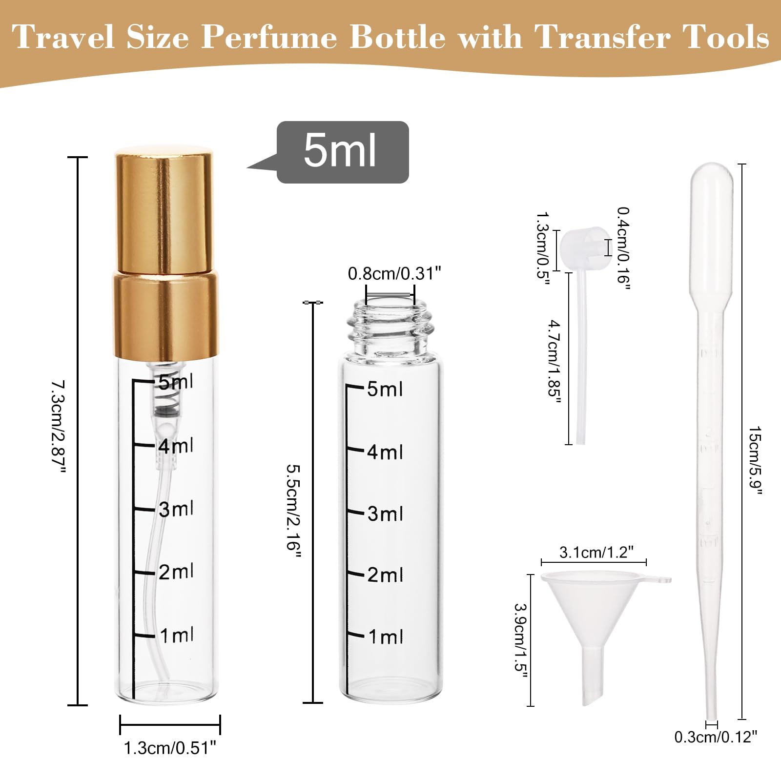 Beomeen 24Pcs 5Ml Clear Glass Perfume Travel Refillable Spray Bottles, Mini Perfume Bottle Empty, Portable Cologne Atomizer Spra