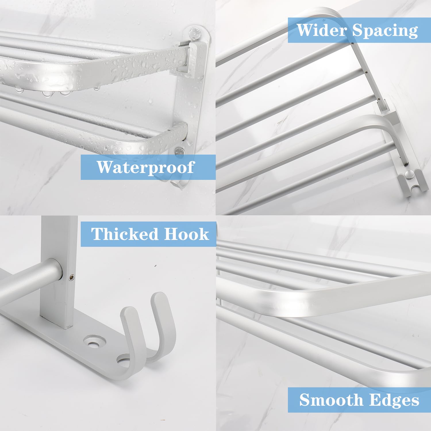 Vanloory Towel Rack For Bathroom, Bath Towel Holder With Double Towel Bar And Fold-Able Towel Shelf, Rustproof Towel Organizer W